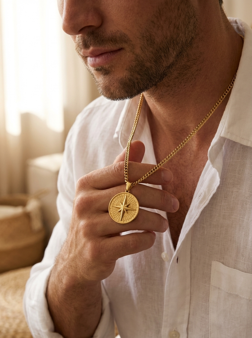 YOUNGBRIT® GREENWICH COMPASS NECKLACE- 18K GOLD